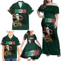 Personalized Mexican Culture Family Matching Off Shoulder Maxi Dress and Hawaiian Shirt Aztec Spirit Mexico with Eagle Emblem and Maya Ancient - Wonder Print Shop