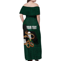 Personalized Mexican Culture Family Matching Off Shoulder Maxi Dress and Hawaiian Shirt Aztec Spirit Mexico with Eagle Emblem and Maya Ancient - Wonder Print Shop