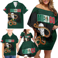 Personalized Mexican Culture Family Matching Off Shoulder Short Dress and Hawaiian Shirt Aztec Spirit Mexico with Eagle Emblem and Maya Ancient - Wonder Print Shop
