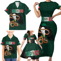 Personalized Mexican Culture Family Matching Short Sleeve Bodycon Dress and Hawaiian Shirt Aztec Spirit Mexico with Eagle Emblem and Maya Ancient - Wonder Print Shop