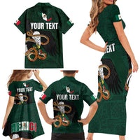 Personalized Mexican Culture Family Matching Short Sleeve Bodycon Dress and Hawaiian Shirt Aztec Spirit Mexico with Eagle Emblem and Maya Ancient - Wonder Print Shop