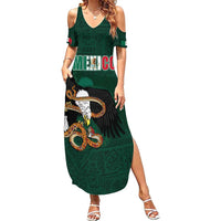 Personalized Mexican Culture Family Matching Summer Maxi Dress and Hawaiian Shirt Aztec Spirit Mexico with Eagle Emblem and Maya Ancient - Wonder Print Shop