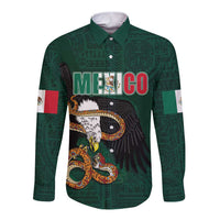 Personalized Mexican Culture Long Sleeve Button Shirt Aztec Spirit Mexico with Eagle Emblem and Maya Ancient - Wonder Print Shop