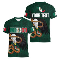 Personalized Mexican Culture Women V-Neck T-Shirt Aztec Spirit Mexico with Eagle Emblem and Maya Ancient - Wonder Print Shop