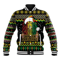 Jamaican Christmas Baseball Jacket - Rastafarian Lion with Xmas Elements Reggae Style - Wonder Print Shop
