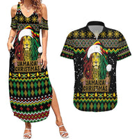 Jamaican Christmas Couples Matching Summer Maxi Dress and Hawaiian Shirt - Rastafarian Lion with Xmas Elements Reggae Style - Wonder Print Shop