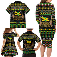 Jamaican Christmas Family Matching Long Sleeve Bodycon Dress and Hawaiian Shirt - Rastafarian Lion with Xmas Elements Reggae Style - Wonder Print Shop