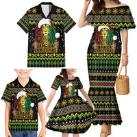 Jamaican Christmas Family Matching Mermaid Dress and Hawaiian Shirt - Rastafarian Lion with Xmas Elements Reggae Style - Wonder Print Shop