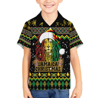 Jamaican Christmas Family Matching Off The Shoulder Long Sleeve Dress and Hawaiian Shirt - Rastafarian Lion with Xmas Elements Reggae Style - Wonder Print Shop