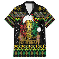Jamaican Christmas Family Matching Off Shoulder Maxi Dress and Hawaiian Shirt - Rastafarian Lion with Xmas Elements Reggae Style - Wonder Print Shop
