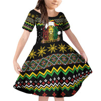 Jamaican Christmas Family Matching Off Shoulder Short Dress and Hawaiian Shirt - Rastafarian Lion with Xmas Elements Reggae Style - Wonder Print Shop