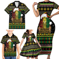 Jamaican Christmas Family Matching Short Sleeve Bodycon Dress and Hawaiian Shirt - Rastafarian Lion with Xmas Elements Reggae Style - Wonder Print Shop