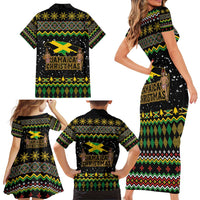 Jamaican Christmas Family Matching Short Sleeve Bodycon Dress and Hawaiian Shirt - Rastafarian Lion with Xmas Elements Reggae Style - Wonder Print Shop