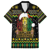 Jamaican Christmas Family Matching Short Sleeve Bodycon Dress and Hawaiian Shirt - Rastafarian Lion with Xmas Elements Reggae Style - Wonder Print Shop