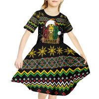 Jamaican Christmas Kid Short Sleeve Dress - Rastafarian Lion with Xmas Elements Reggae Style - Wonder Print Shop