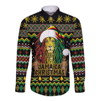 Jamaican Christmas Long Sleeve Button Shirt - Rastafarian Lion with Xmas Elements Reggae Style - Wonder Print Shop