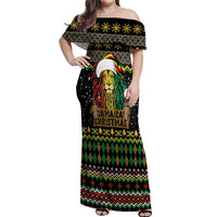 Jamaican Christmas Off Shoulder Maxi Dress - Rastafarian Lion with Xmas Elements Reggae Style - Wonder Print Shop