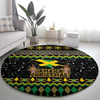 Jamaican Christmas Round Carpet - Rastafarian Lion with Xmas Elements Reggae Style