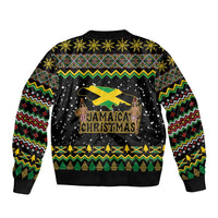 Jamaican Christmas Sleeve Zip Bomber Jacket - Rastafarian Lion with Xmas Elements Reggae Style - Wonder Print Shop