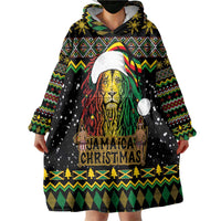 Jamaican Christmas Wearable Blanket Hoodie - Rastafarian Lion with Xmas Elements Reggae Style - Wonder Print Shop