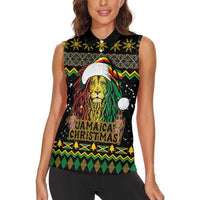 Jamaican Christmas Women Sleeveless Polo Shirt - Rastafarian Lion with Xmas Elements Reggae Style - Wonder Print Shop
