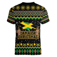 Jamaican Christmas Women V-Neck T-Shirt - Rastafarian Lion with Xmas Elements Reggae Style - Wonder Print Shop