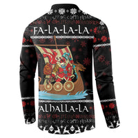 Vikings Christmas Button Sweatshirt Santa Warrior on The Viking Ship with Xmas and Snowflake Pattern - Wonder Print Shop