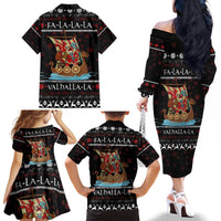 Vikings Christmas Family Matching Off The Shoulder Long Sleeve Dress and Hawaiian Shirt Santa Warrior on The Viking Ship with Xmas and Snowflake Pattern - Wonder Print Shop