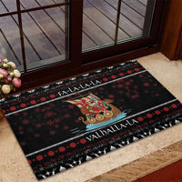 Vikings Christmas Rubber Doormat Santa Warrior on The Viking Ship with Xmas and Snowflake Pattern - Wonder Print Shop