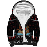 Vikings Christmas Sherpa Hoodie Santa Warrior on The Viking Ship with Xmas and Snowflake Pattern - Wonder Print Shop