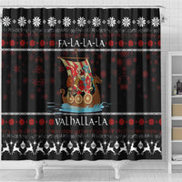 Vikings Christmas Shower Curtain Santa Warrior on The Viking Ship with Xmas and Snowflake Pattern