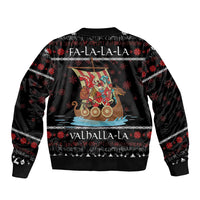 Vikings Christmas Sleeve Zip Bomber Jacket Santa Warrior on The Viking Ship with Xmas and Snowflake Pattern - Wonder Print Shop