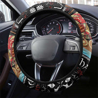 Vikings Christmas Steering Wheel Cover Santa Warrior on The Viking Ship with Xmas and Snowflake Pattern - Wonder Print Shop