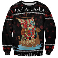 Vikings Christmas Sweatshirt Santa Warrior on The Viking Ship with Xmas and Snowflake Pattern - Wonder Print Shop