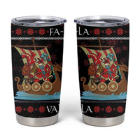 Vikings Christmas Tumbler Cup Santa Warrior on The Viking Ship with Xmas and Snowflake Pattern - Wonder Print Shop