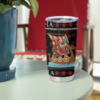 Vikings Christmas Tumbler Cup Santa Warrior on The Viking Ship with Xmas and Snowflake Pattern - Wonder Print Shop