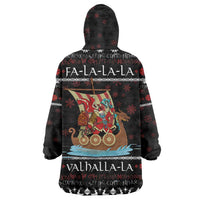 Vikings Christmas Wearable Blanket Hoodie Santa Warrior on The Viking Ship with Xmas and Snowflake Pattern - Wonder Print Shop