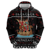 Vikings Christmas Zip Hoodie Santa Warrior on The Viking Ship with Xmas and Snowflake Pattern - Wonder Print Shop