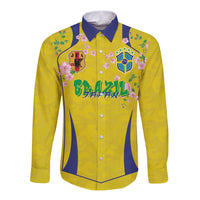 Custom Brazil Mashup Japan Football Cultural Long Sleeve Button Shirt - Wonder Print Shop