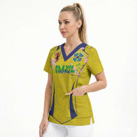 Custom Brazil Mashup Japan Football Cultural Scrub Top - Wonder Print Shop