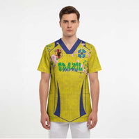 Custom Brazil Mashup Japan Football Cultural Scrub Top - Wonder Print Shop