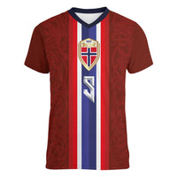 Custom Norwegian Football Women V-Neck T-Shirt Norse Inspired Red Color - Wonder Print Shop
