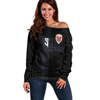 Custom Norwegian Football Off Shoulder Sweater Norse Inspired Black Color - Wonder Print Shop