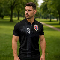 Custom Norwegian Football Zipper Polo Shirt Norse Inspired Black Color - Wonder Print Shop