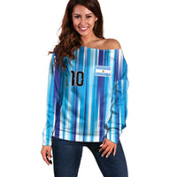 Custom Argentina Football Off Shoulder Sweater La Albiceleste 2026 - Wonder Print Shop