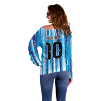 Custom Argentina Football Off Shoulder Sweater La Albiceleste 2026 - Wonder Print Shop