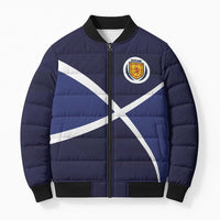 Custom Scotland Football Bomber Puffer Jacket Tartan Patchwork Pattern Scottish Saltire Flag Style
