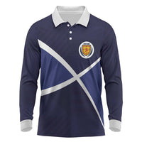 Custom Scotland Football Long Sleeve Polo Shirt Tartan Patchwork Pattern Scottish Saltire Flag Style