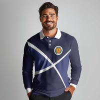 Custom Scotland Football Long Sleeve Polo Shirt Tartan Patchwork Pattern Scottish Saltire Flag Style