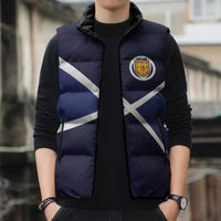 Custom Scotland Football Sleeveless Puffer Jacket Tartan Patchwork Pattern Scottish Saltire Flag Style